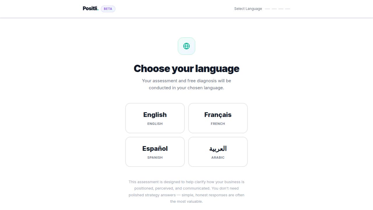 Language selection screen